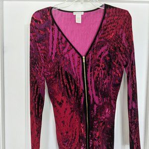 CACHE Zip up Pink Leopard sweater L